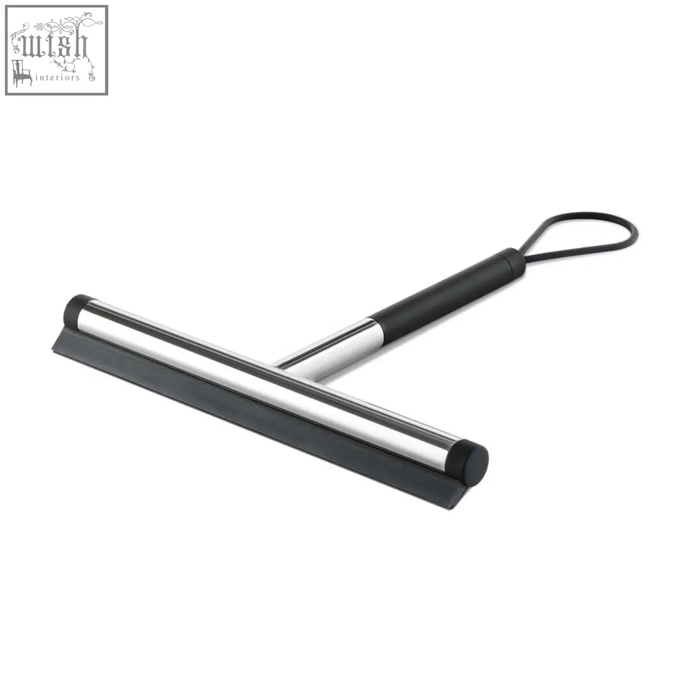 Black and silver stainless steel jaz bathroom squeegee with rubber blade and ergonomic handle for easy use