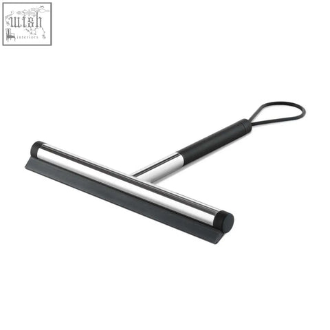 Black and silver stainless steel jaz bathroom squeegee with rubber blade and ergonomic handle for easy use