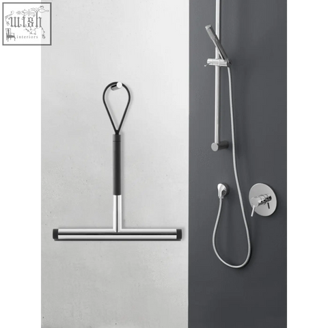 Modern black and chrome stainless steel jaz bathroom squeegee with a sleek minimalist design and short handle