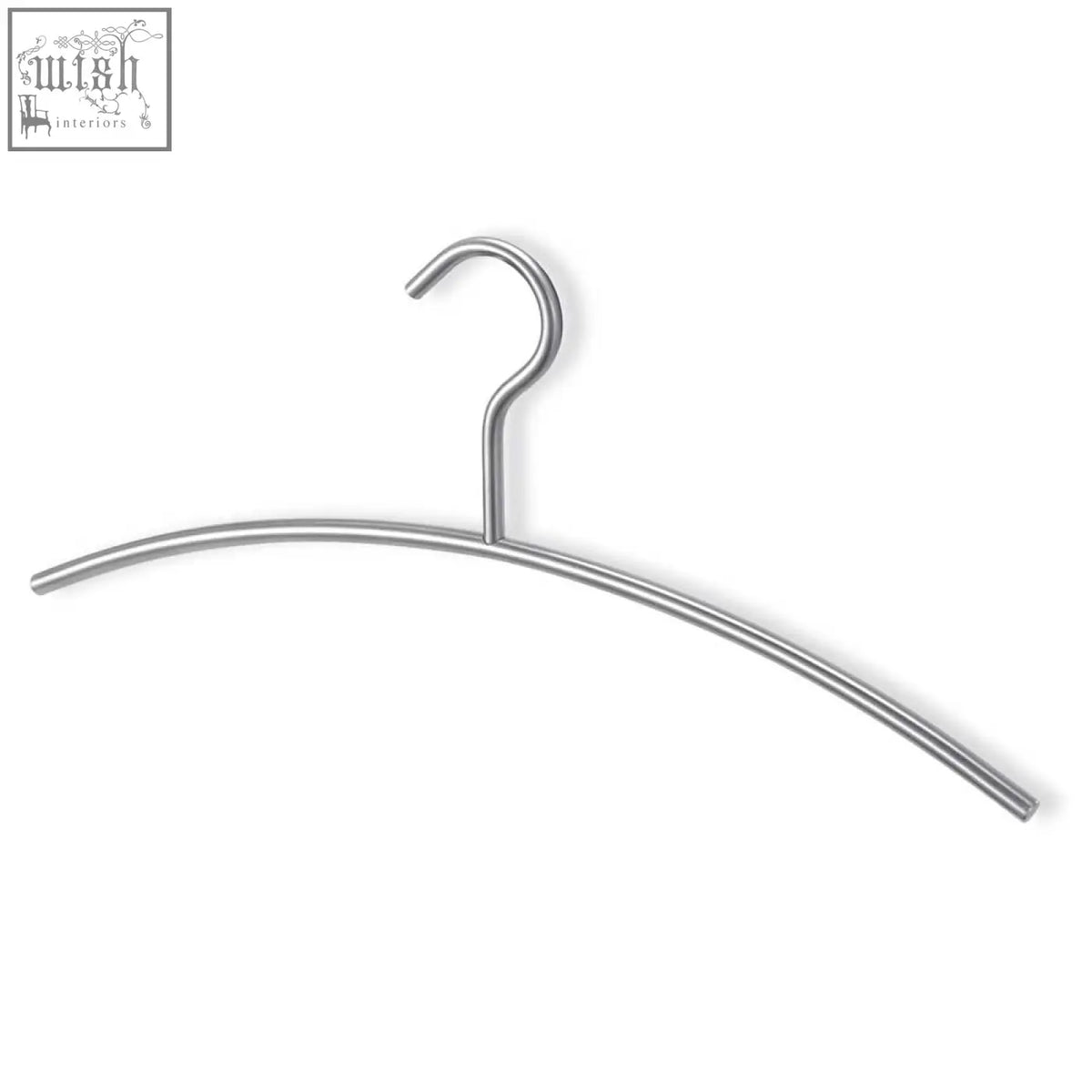 Silver stainless steel coat hanger with sleek curved design lindos coat hanger for professional use