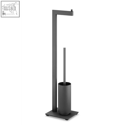 Modern matte black stainless steel linea toilet butler with minimalist design for bathroom cleaning tool storage