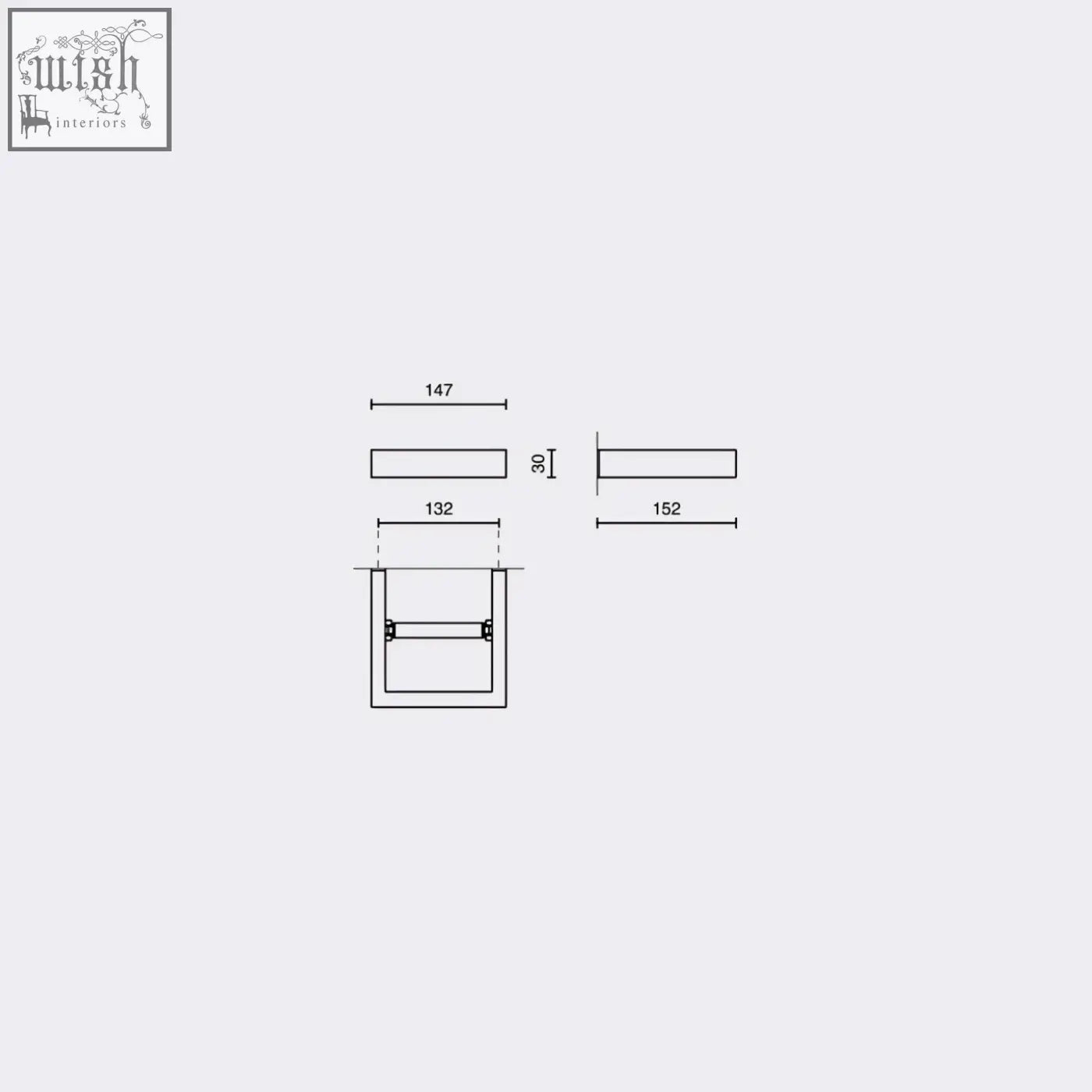 Minimalist black stainless steel roll holder with clean lines and precise dimensions for toilet roll use