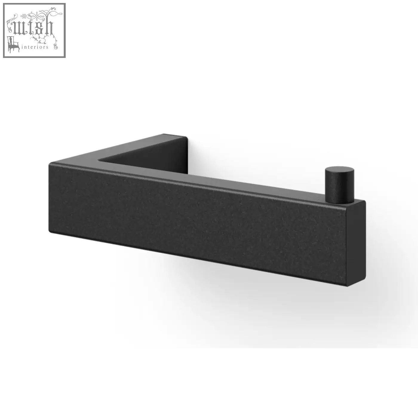 Black matte stainless steel toilet roll holder by zack linea with minimalist rectangular design and cylindrical roll holder