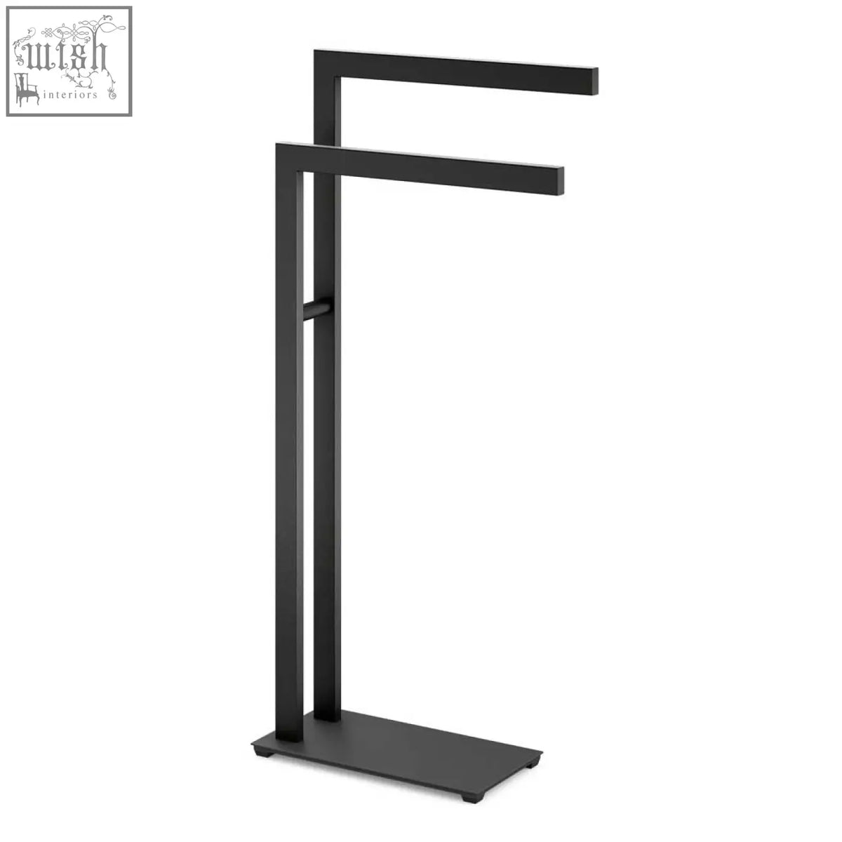Zack linea black stainless steel towel stand with sleek black matte finish and dual horizontal bars for towels