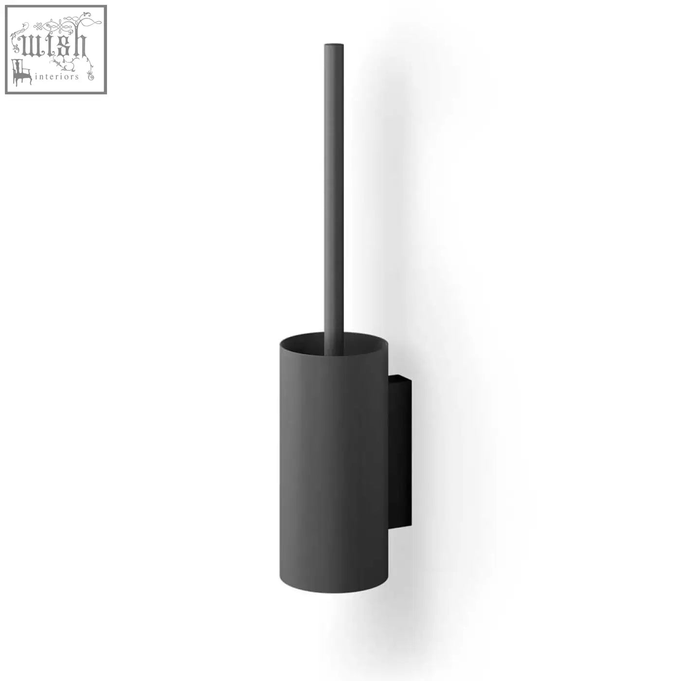 Black matte stainless steel wall-mounted linea toilet brush holder with sleek cylindrical design for bathroom use