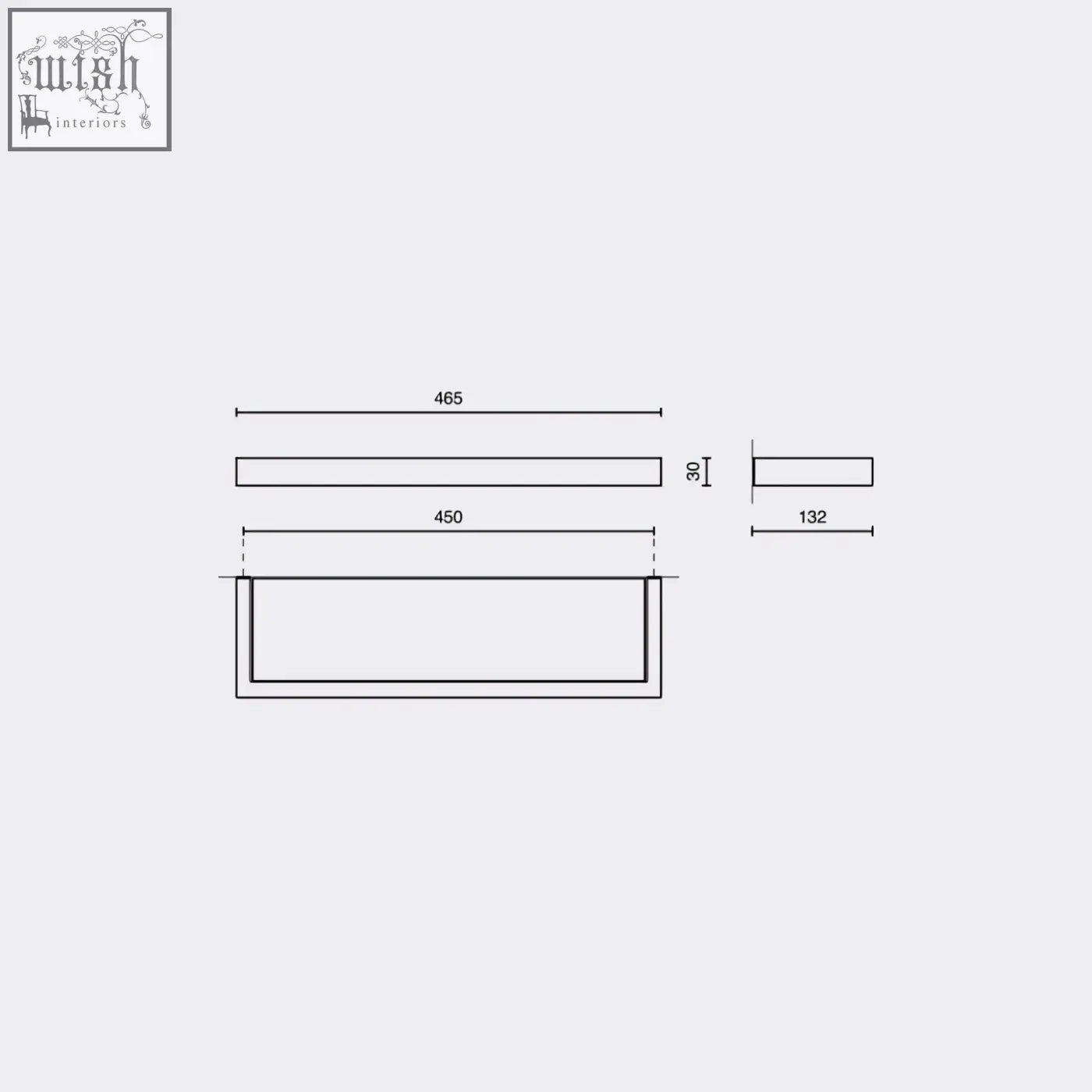 Rectangular metal drawer pull with minimalist design for Zack Linea brushed stainless steel bathroom shelf 46.5 cm