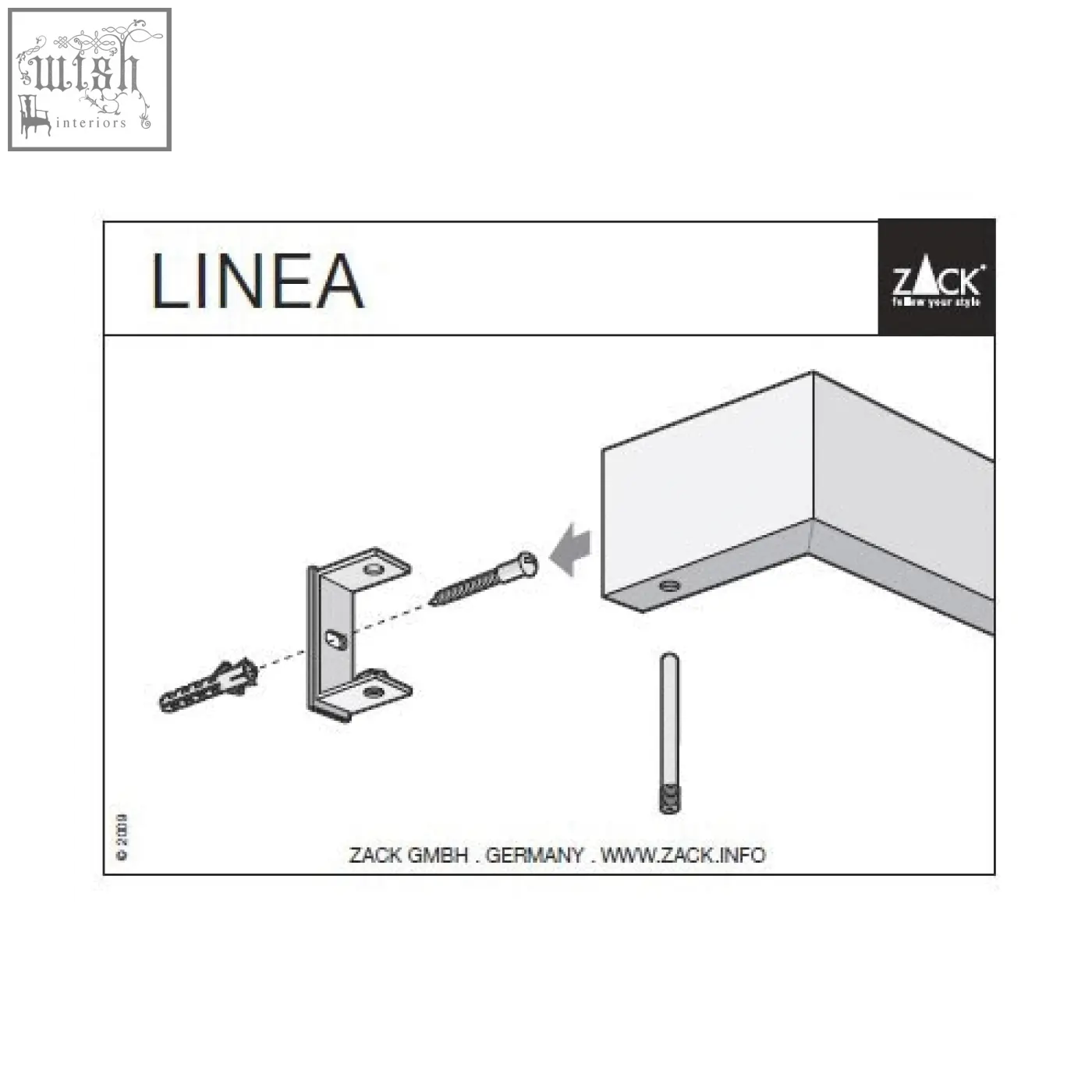Silver metal corner bracket for wall mounting on zack linea stainless steel towel rail 46.5 cm