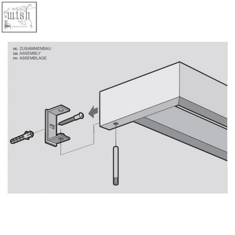 Metallic l-shaped mounting bracket with screw and expansion bolt for wall attachment on zack linea stainless steel double towel rail
