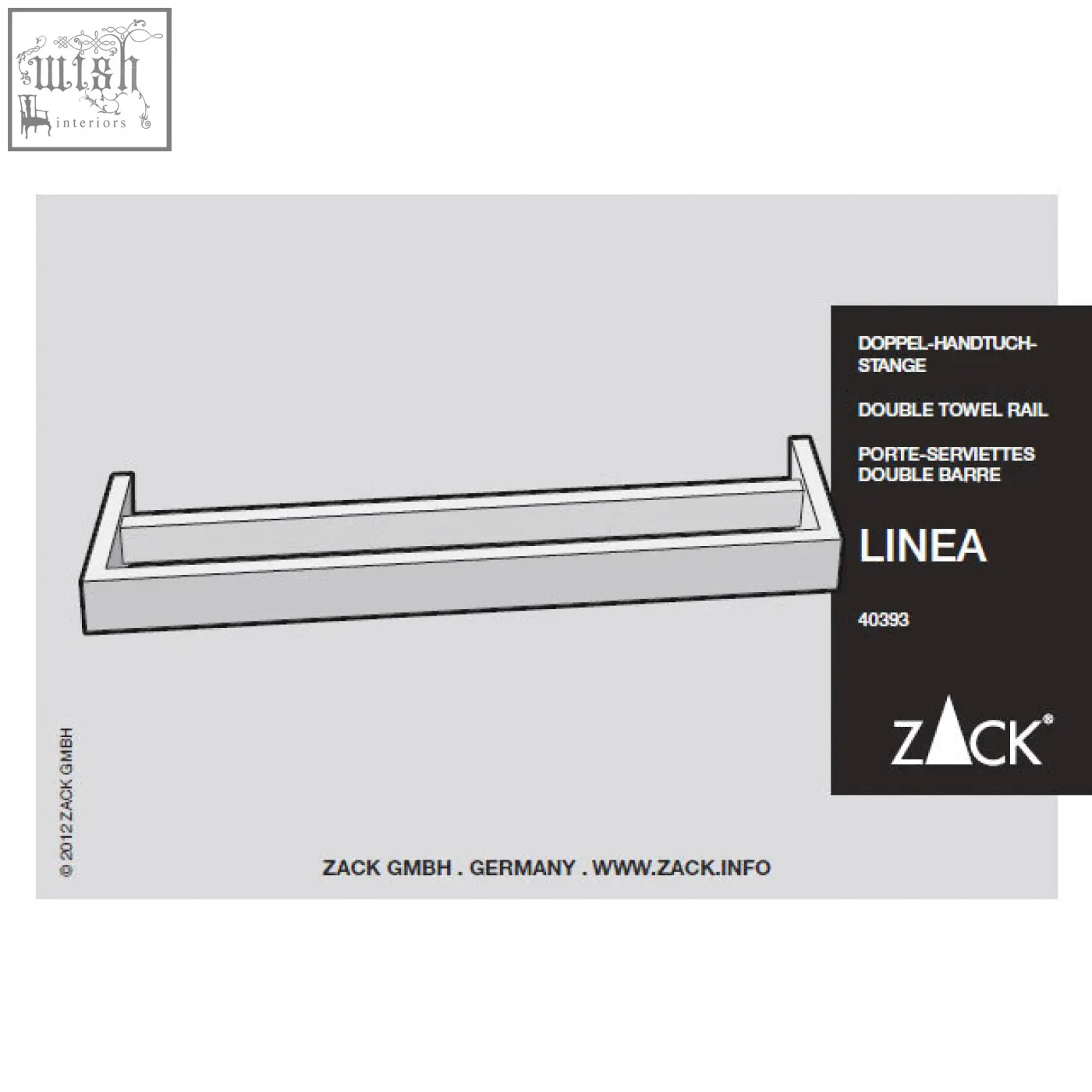 Silver zack linea brushed stainless steel 61.5 cm double towel rail with sleek minimalist design and clean lines