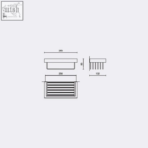 Rectangular ventilation grille with horizontal slats and precise markings on the back of zieger linea stainless steel shower basket