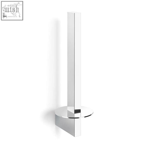 Chrome finished minimalist wall-mounted zack linea spare toilet roll holder with sleek vertical bar and circular base