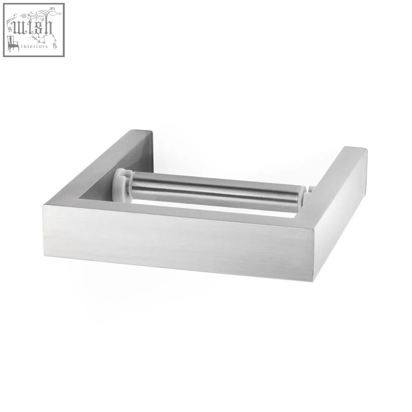 Zack Linea brushed stainless steel toilet roll holder with a sleek rectangular design and central roll support