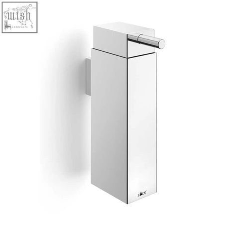 Modern zack linea wall soap dispenser in polished stainless steel finish with sleek chrome design and push-button mechanism