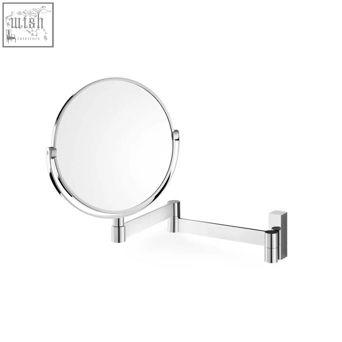 Chrome finished zack linea stainless steel wall mirror with highly polished articulated arm and 3x magnifying glass