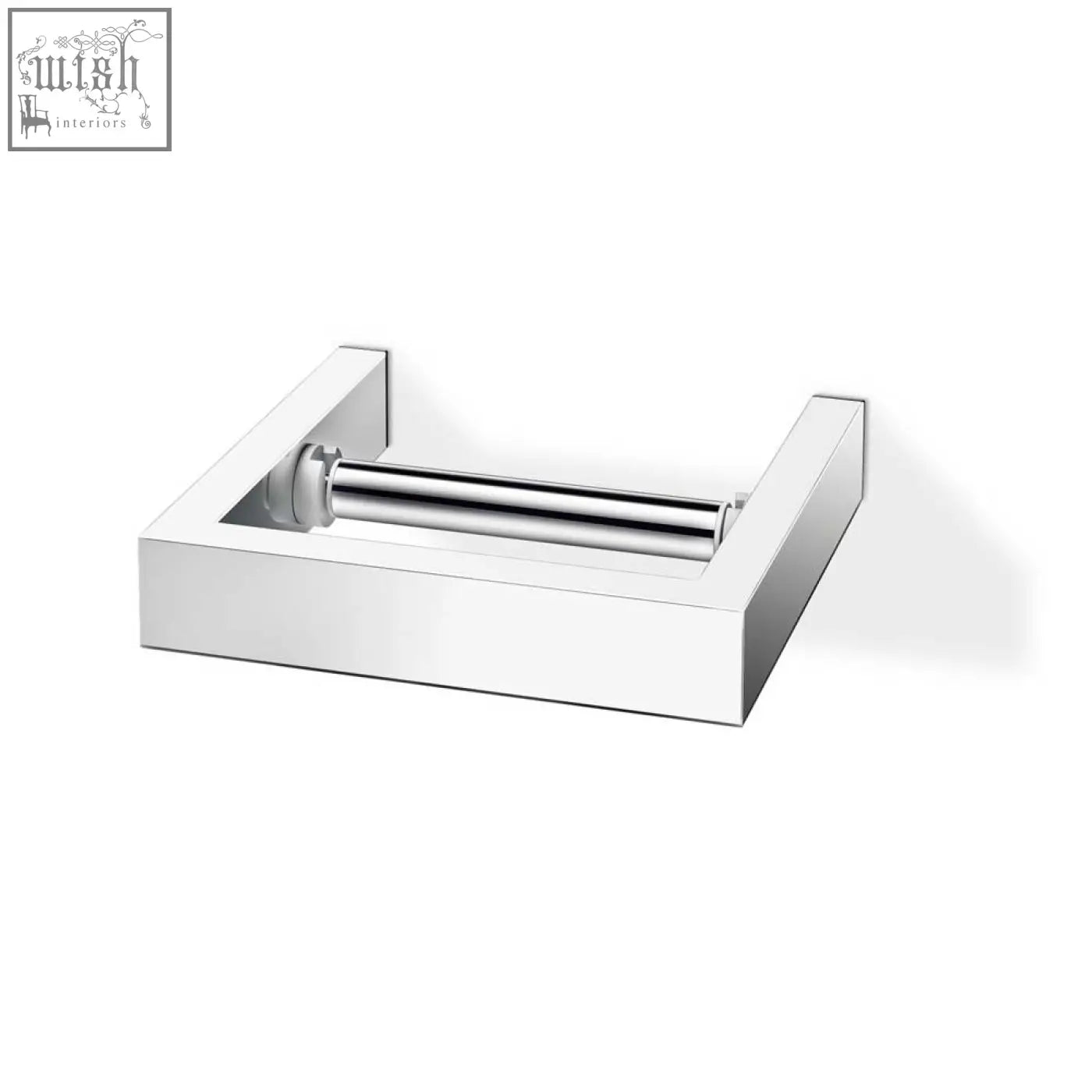 Modern chrome-finished rectangular zzack linea polished stainless steel toilet roll holder with sleek minimalist design