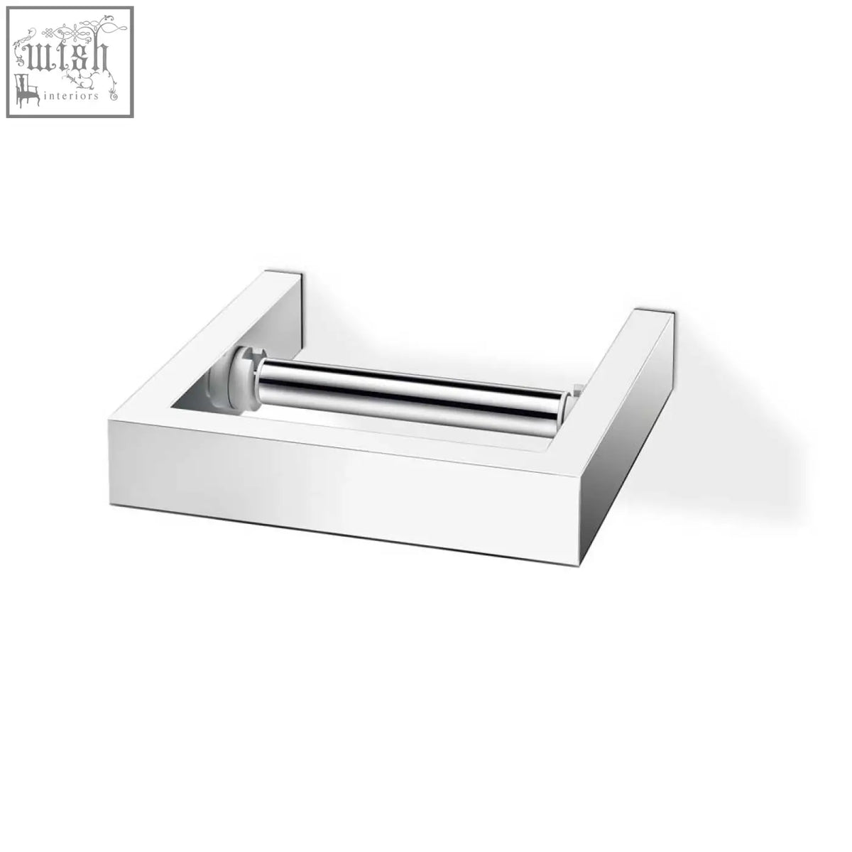 Modern chrome-finished rectangular zzack linea polished stainless steel toilet roll holder with sleek minimalist design