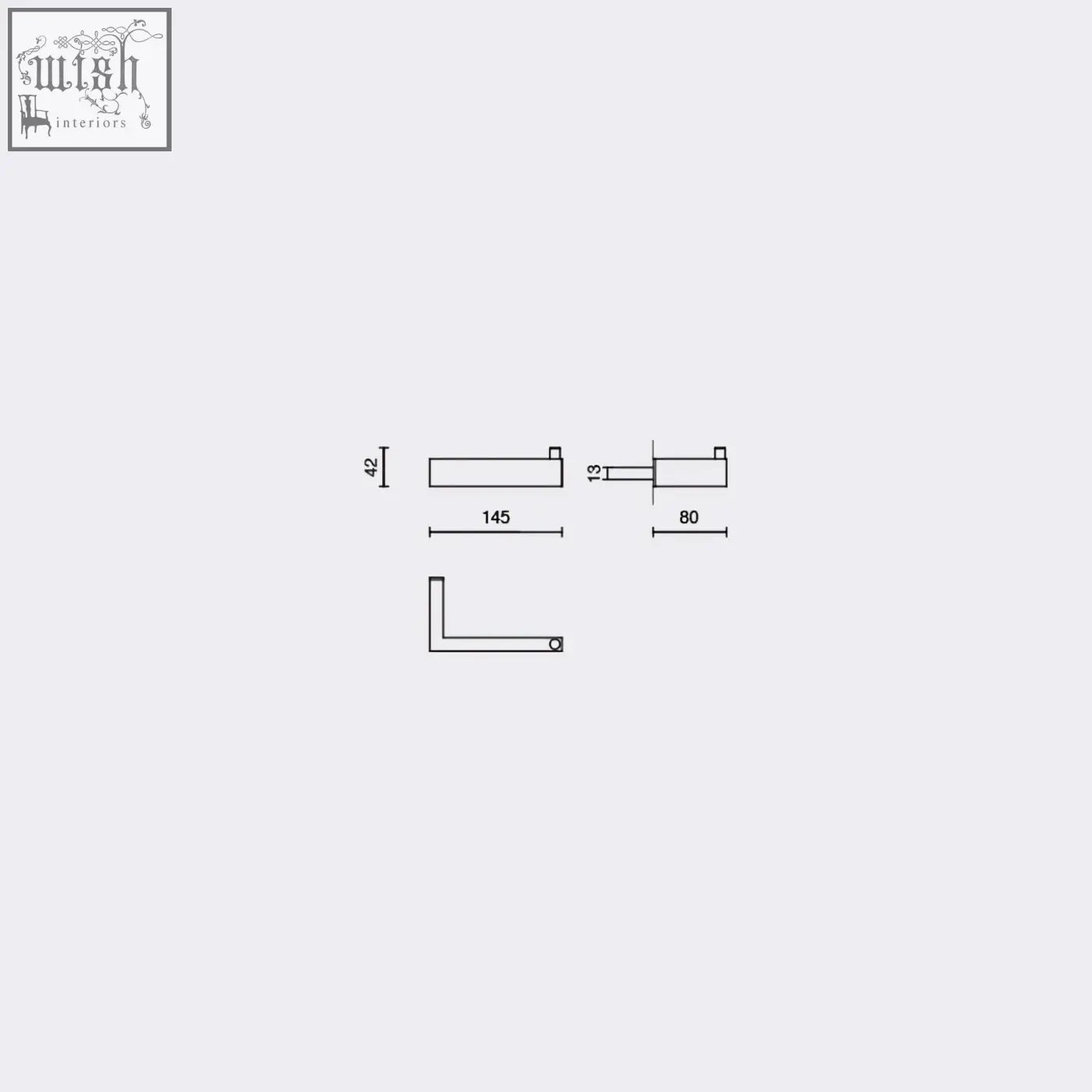 Technical drawing of zack linea polished stainless steel toilet roll holder showing precise bracket dimensions for installation
