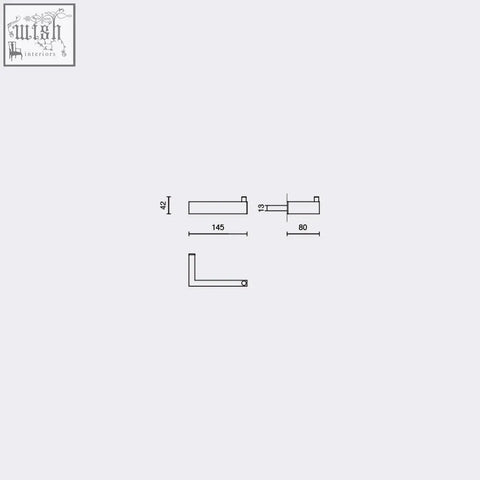 Technical drawing of zack linea polished stainless steel toilet roll holder showing precise bracket dimensions for installation
