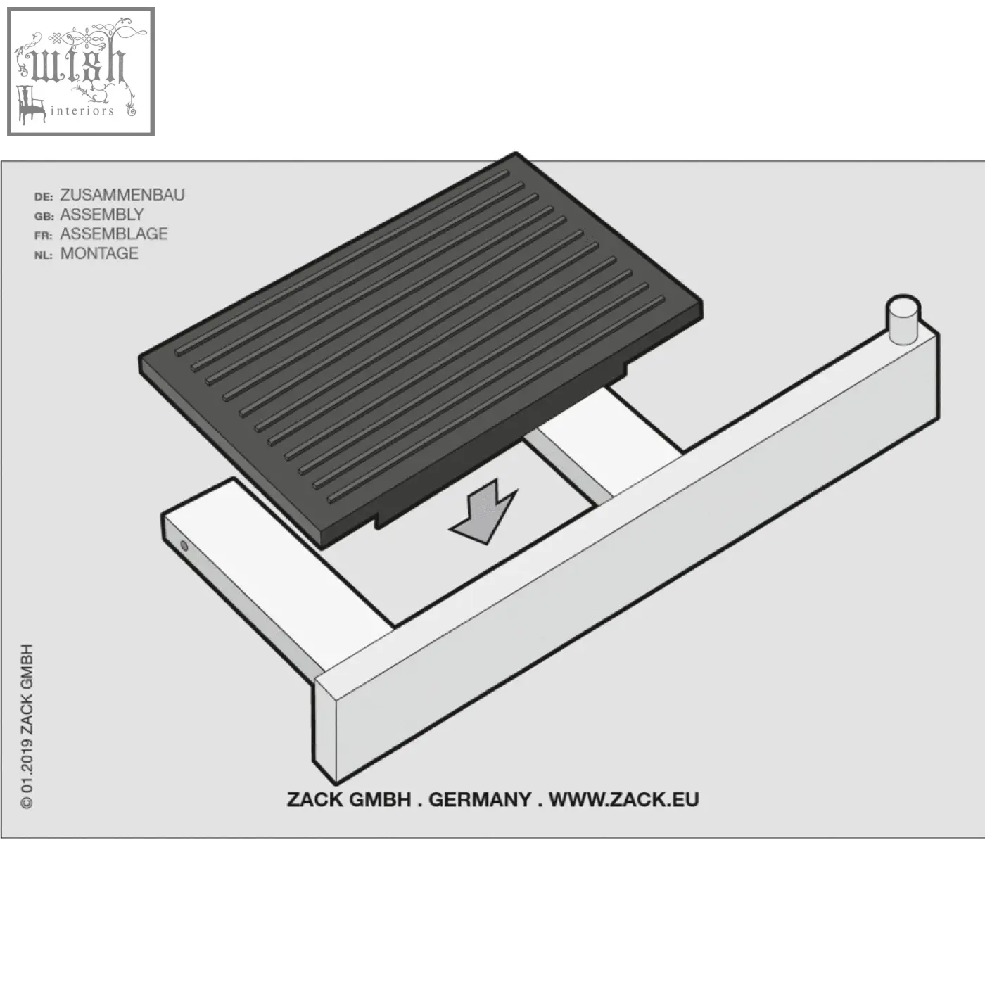 Black ribbed foot pedal assembly shown on white base with arrow for zack linea polished stainless steel toilet roll holder