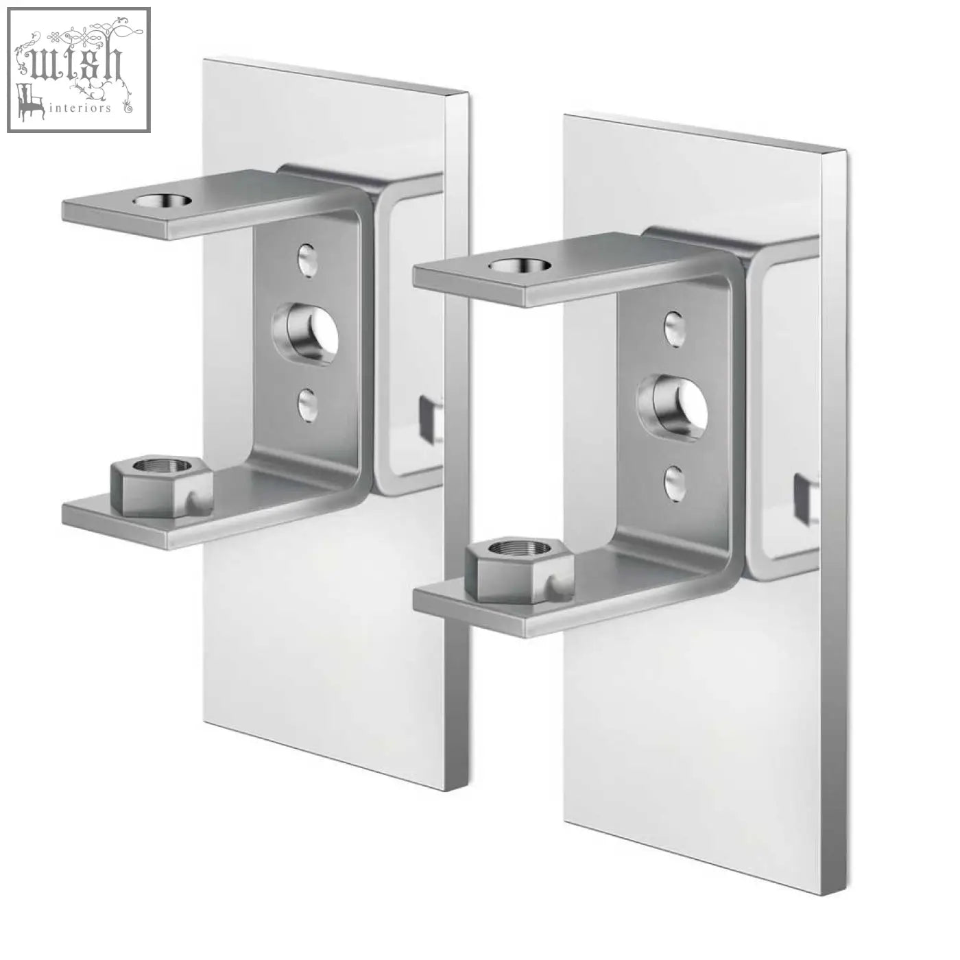Silver metallic zack linea polished stainless steel wall bracket set with sleek design and hexagonal nuts for adhesive mounting