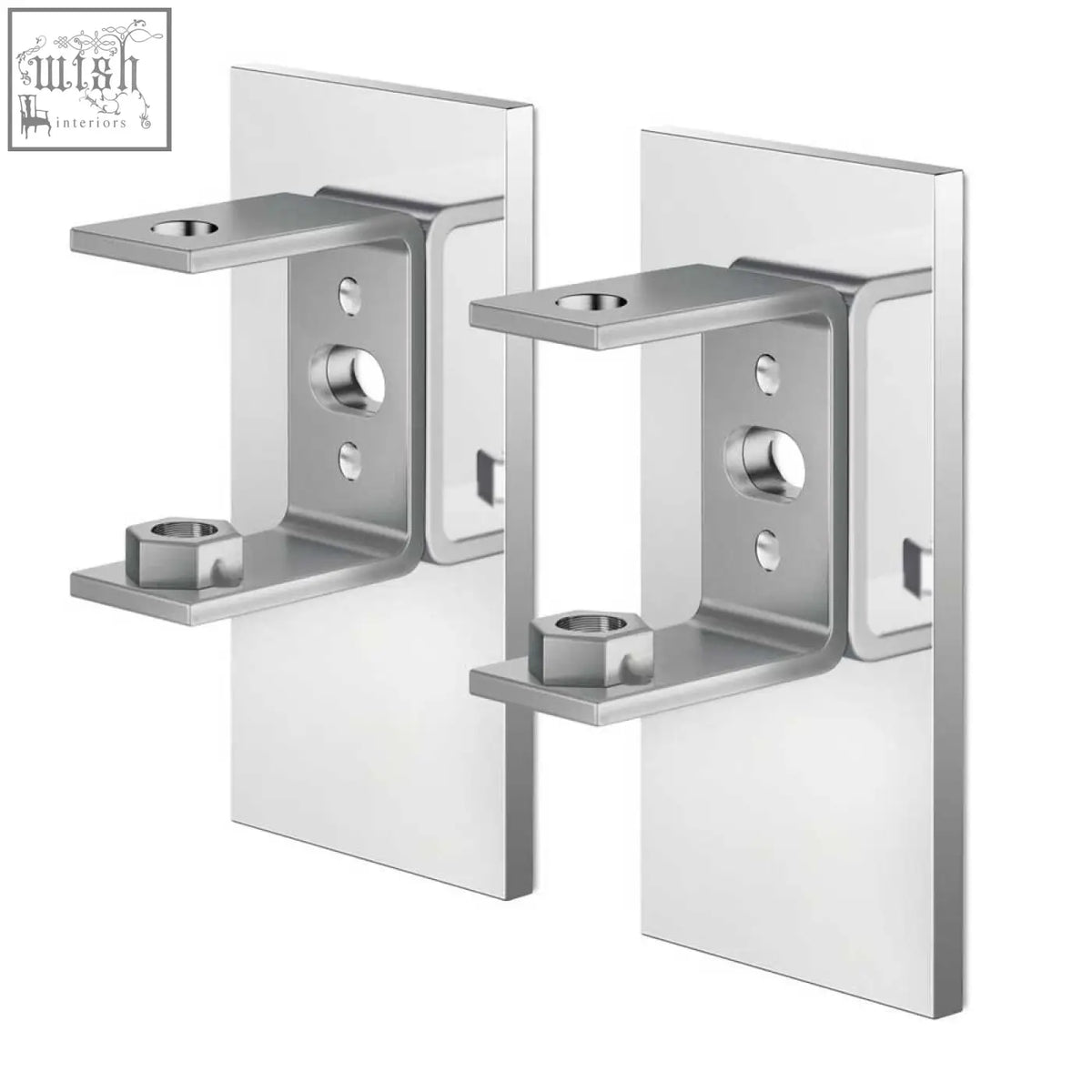 Silver metallic zack linea polished stainless steel wall bracket set with sleek design and hexagonal nuts for adhesive mounting