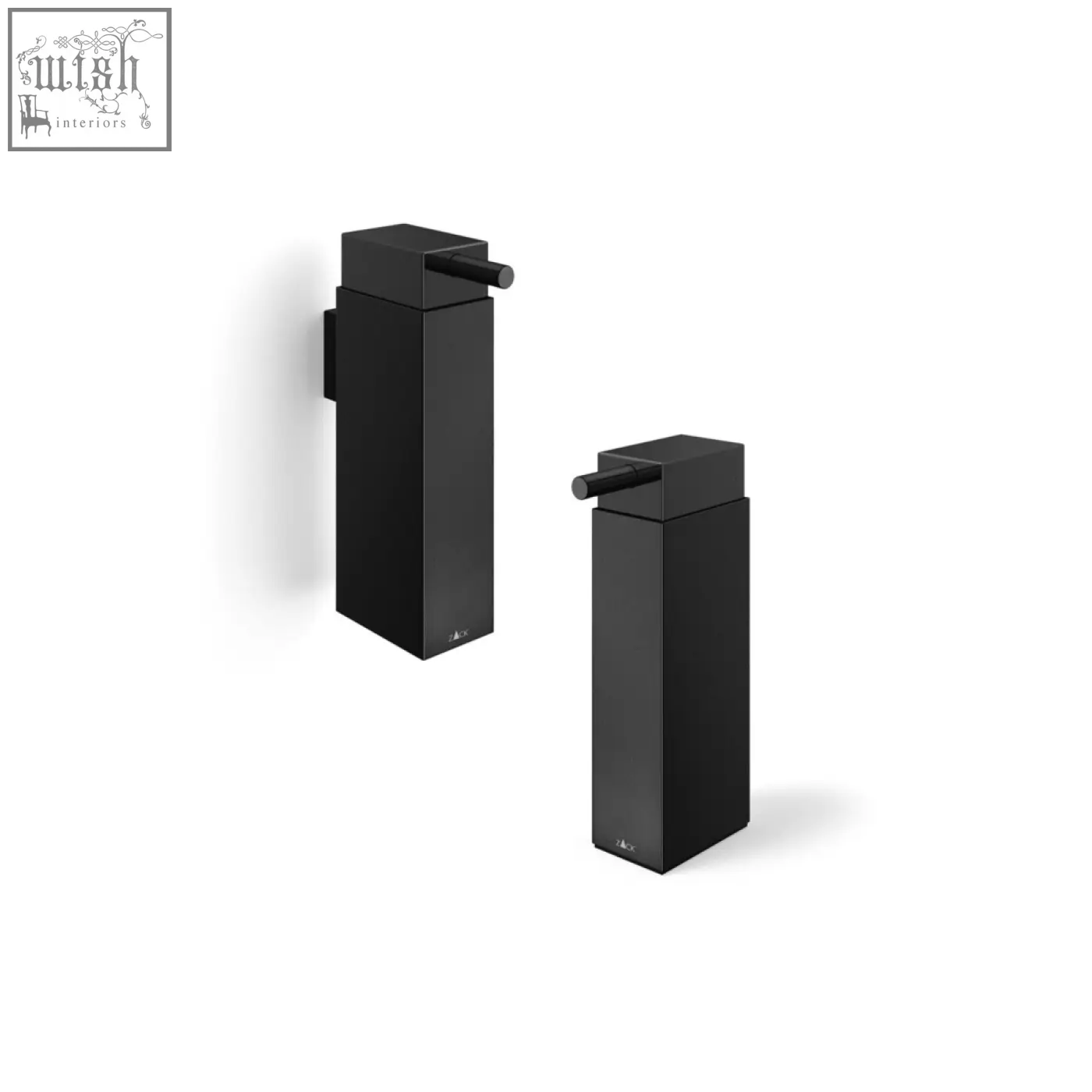 Black matte stainless steel zack linea soap dispensers with minimalist rectangular wall-mounted and freestanding design