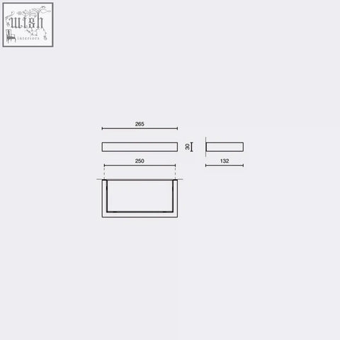 Rectangular recessed lighting fixture with precise dimensions on the black stainless steel Zack Linea bathroom shelf