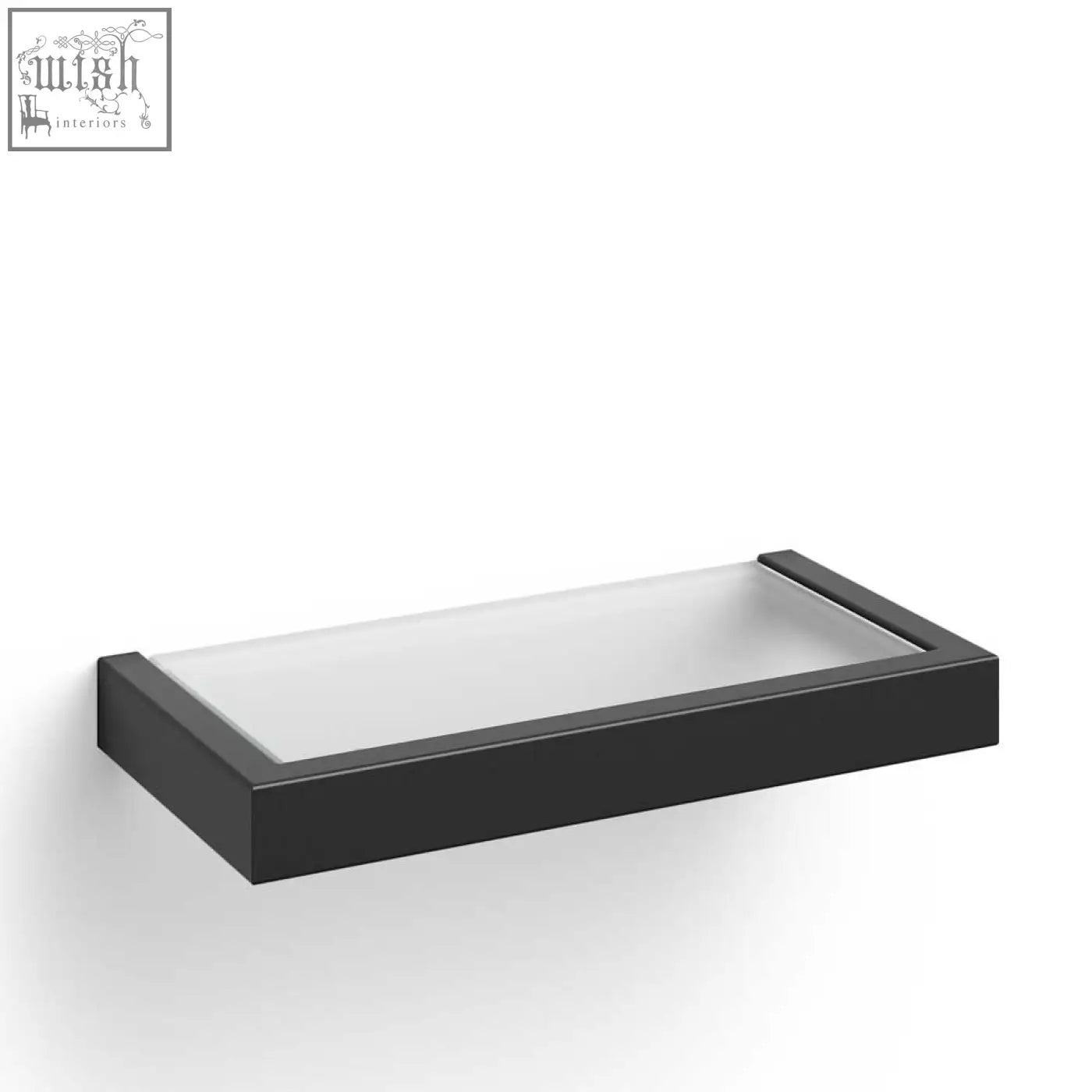 Black rectangular linea bathroom shelf with frosted glass top made from premium stainless steel for bathroom use