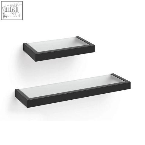 Modern black stainless steel linea bathroom shelf with glass shelves and sleek minimalist design for bathrooms