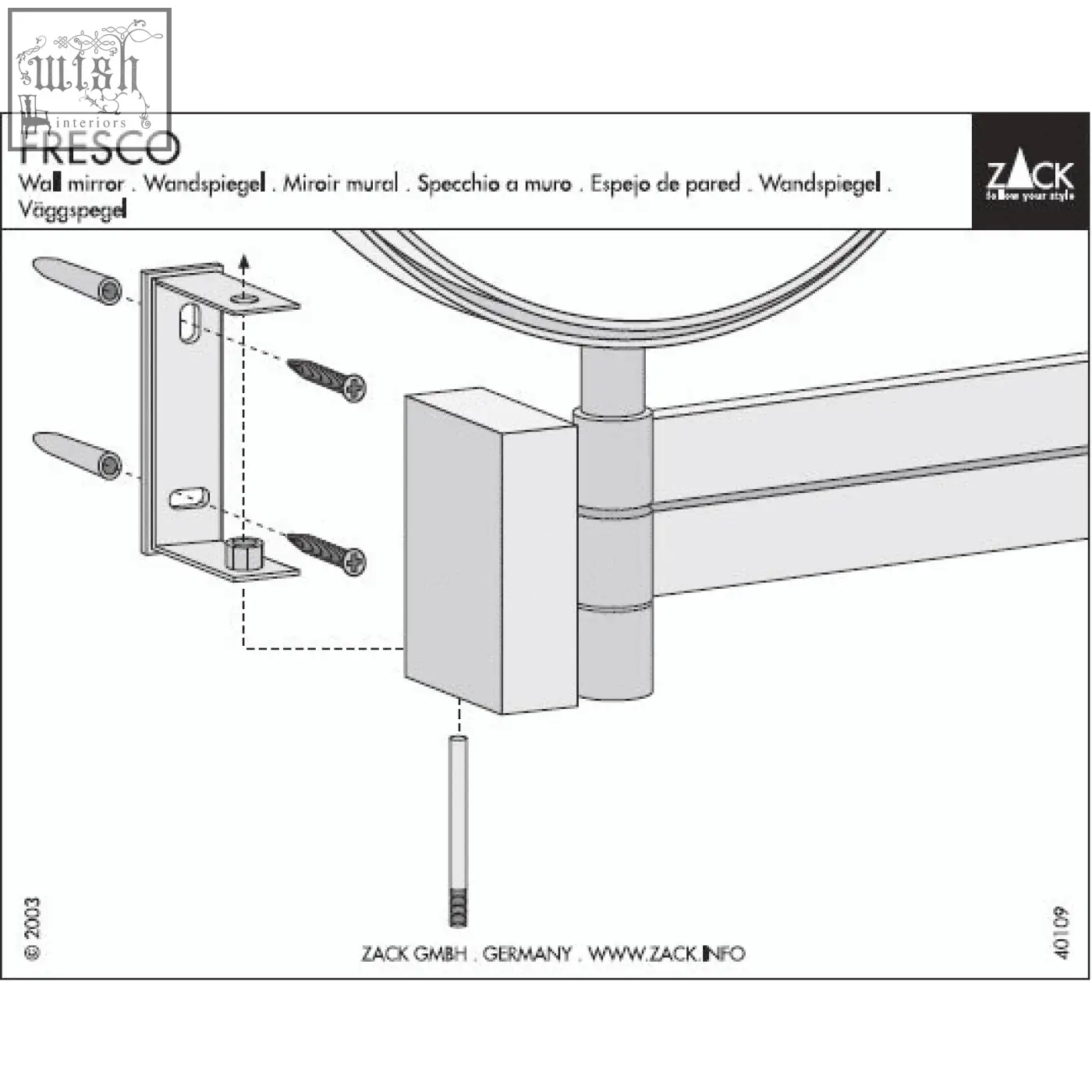 Fresco wall mirror with sleek minimalist design and metallic bracket in stainless steel for linea cosmetic mirror use