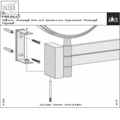 Fresco wall mirror with sleek minimalist design and metallic bracket in stainless steel for linea cosmetic mirror use