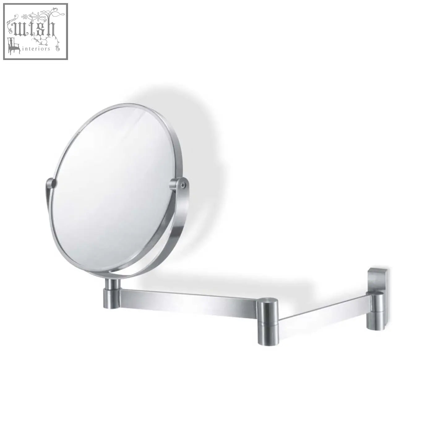 Silver-framed linea cosmetic mirror with 3x magnification and adjustable arm made of brushed stainless steel cosmetic mirror