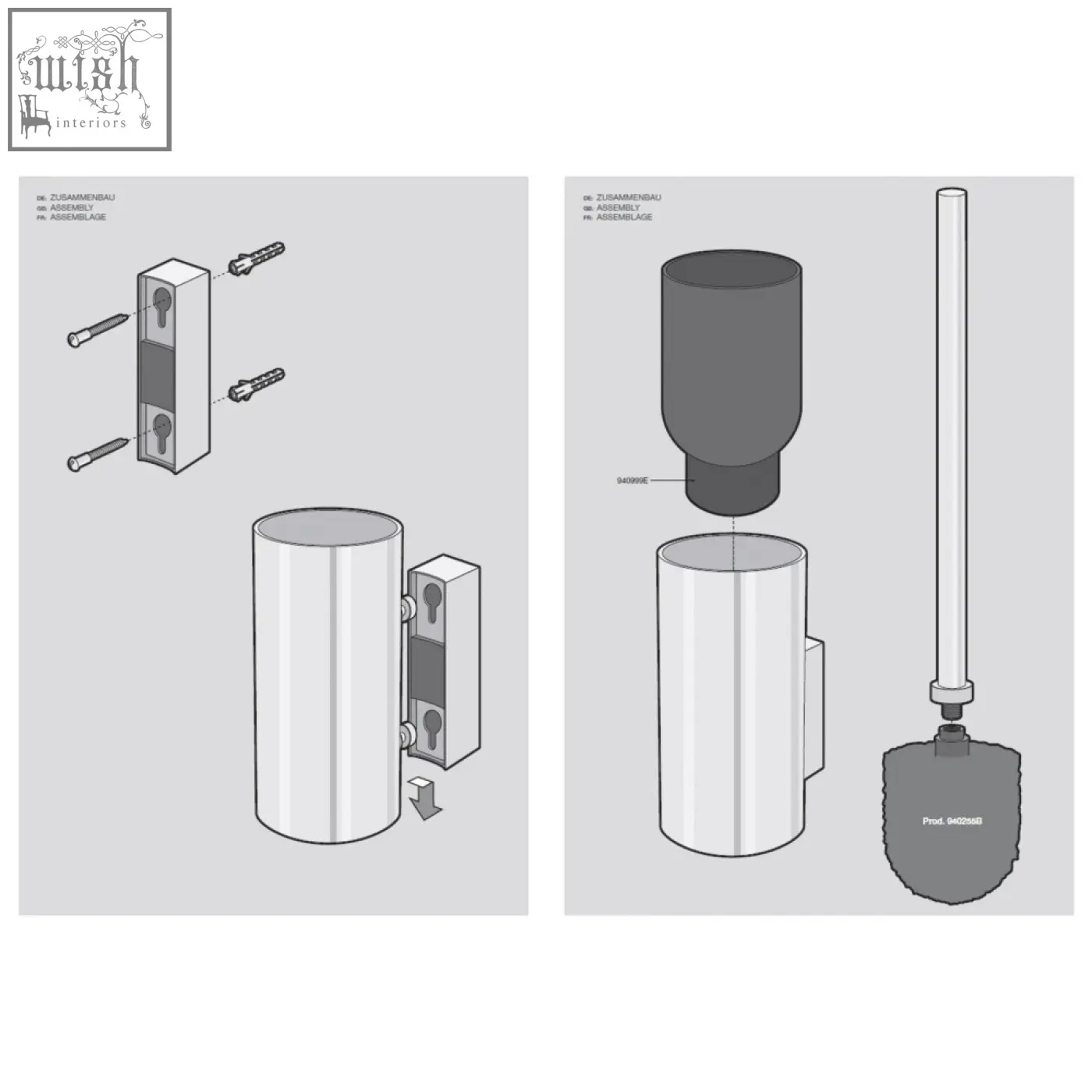 Gray cylindrical toilet tank with mounting bracket and flush assembly for zack linea premium brushed stainless steel toilet brush