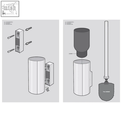 Gray cylindrical toilet tank with mounting bracket and flush assembly for zack linea premium brushed stainless steel toilet brush