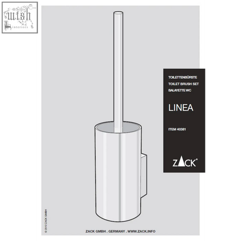 Silver cylindrical toilet brush holder with matching handle in brushed stainless steel for wall-mounted use by zack linea