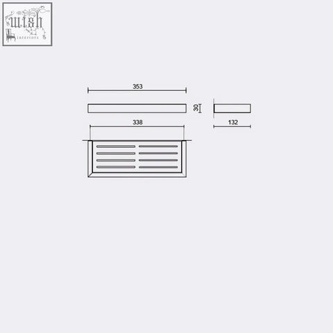 Rectangular ventilation grille with horizontal slats in technical drawing for zack linea shower shelf brushed steel