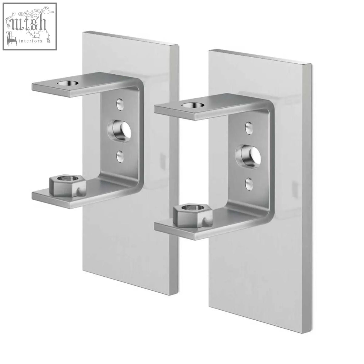 Silver metallic zack linea premium brushed steel wall bracket set with sleek design and hexagonal nuts for mounting