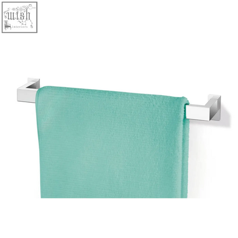 A soft mint-green towel hangs on a zack linea premium polished stainless steel towel rail 45 cm