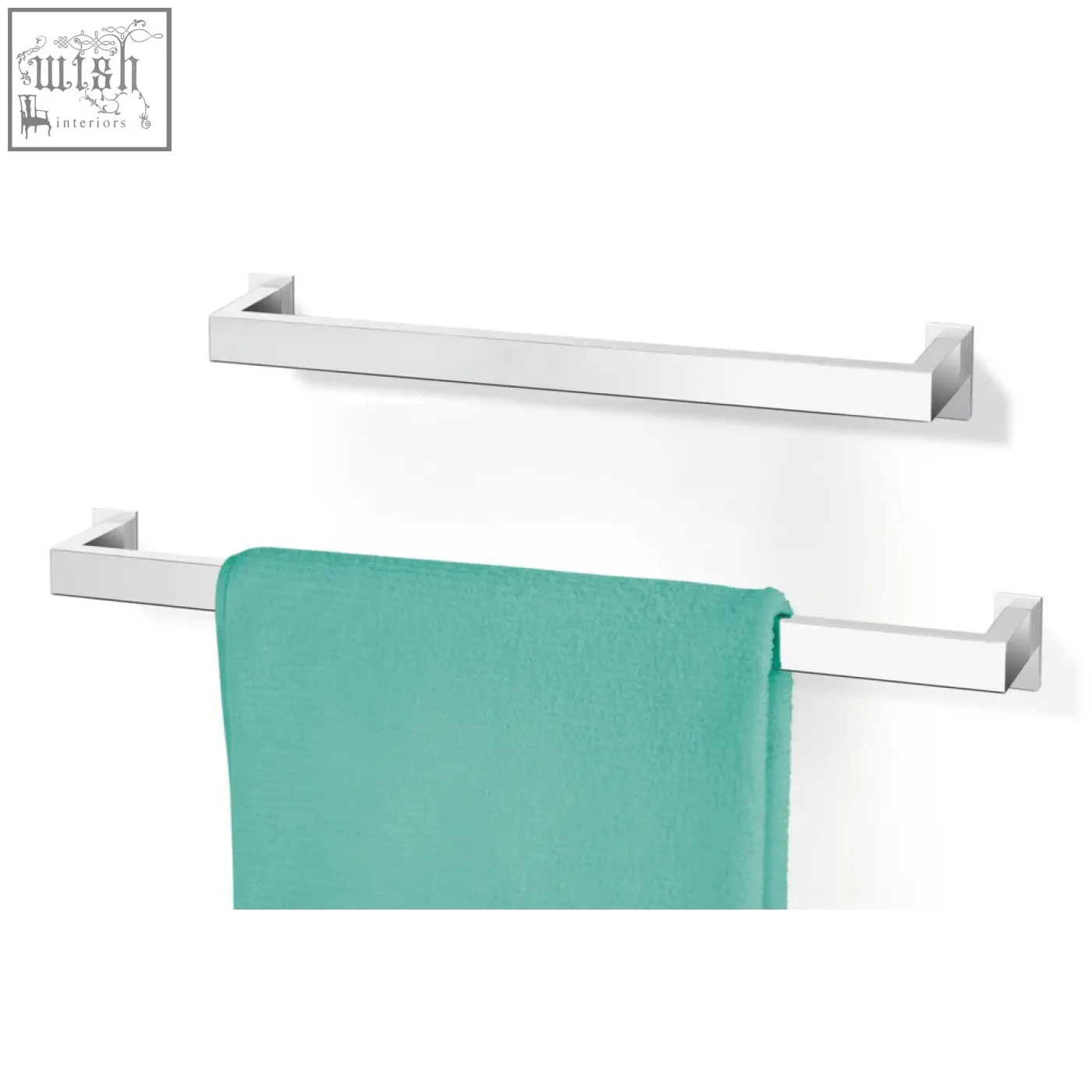 Silver stainless steel towel rail with sleek rectangular design and square-ended brackets by zack linea