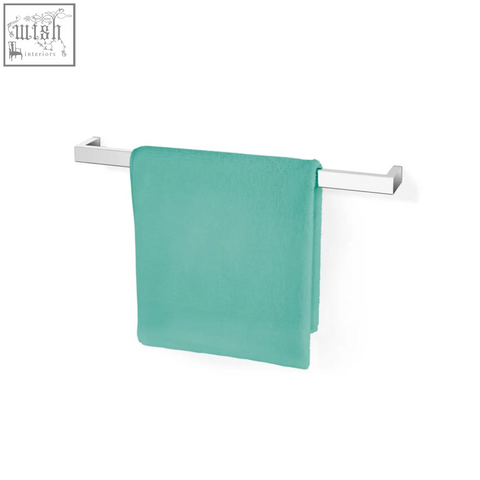 A teal towel hanging on a zack linea premium polished stainless steel towel rail 61.5 cm with german engineering excellence