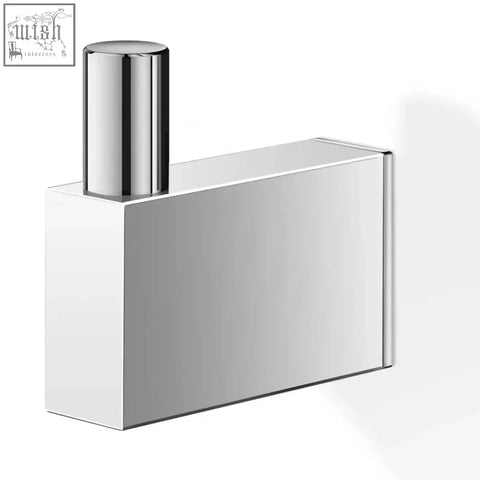Chrome finished stainless steel linea towel hook with rectangular wall mount and cylindrical top for hanging towels