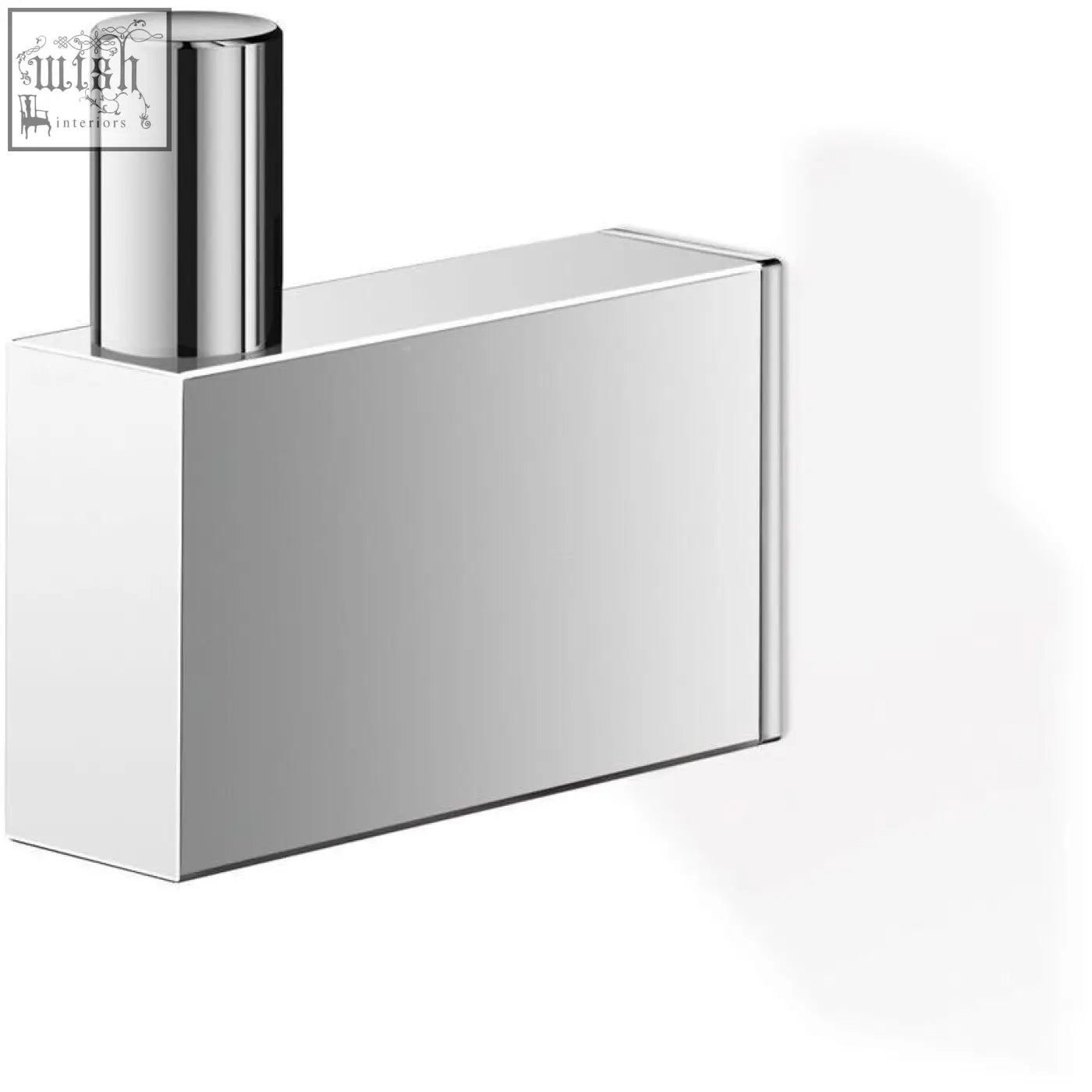 Chrome finished rectangular linea towel hook in stainless steel for wall mounting by Zack with cylindrical top
