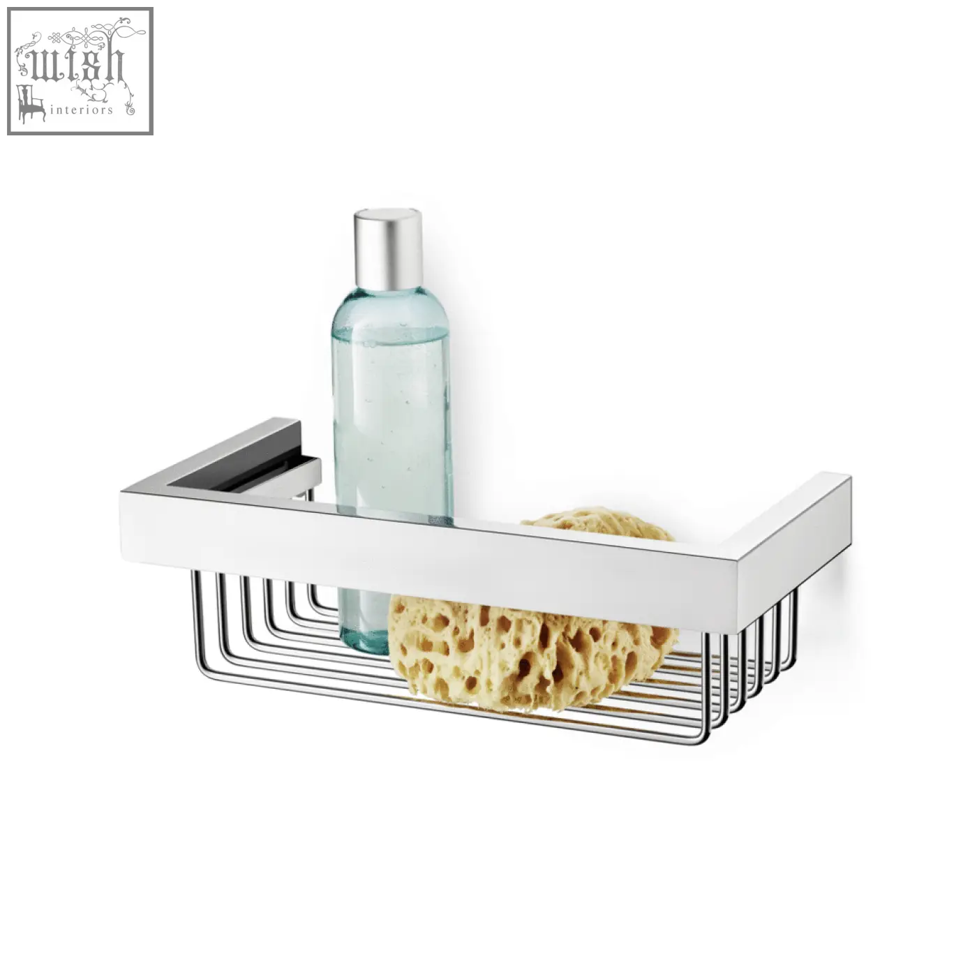 Modern chrome finished linea shower basket with sleek rectangular frame and wire mesh base for bathroom storage