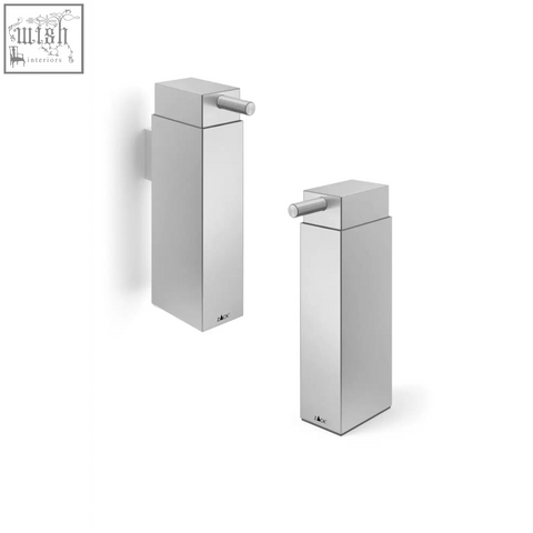 Modern brushed stainless steel zack linea soap dispenser with sleek rectangular design and minimalist push-button top