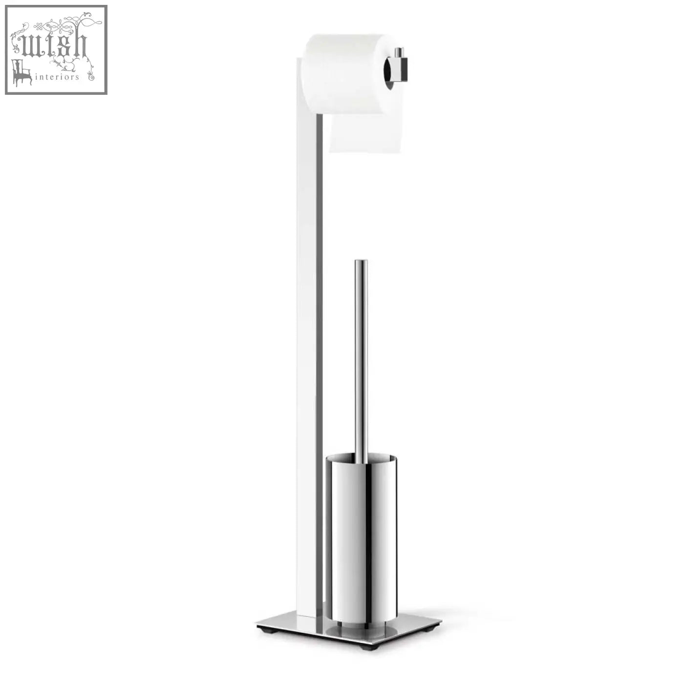 Modern chrome finished linea toilet butler with polished stainless steel minimalist toilet paper holder and brush stand