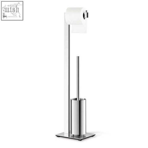 Modern chrome finished linea toilet butler with polished stainless steel minimalist toilet paper holder and brush stand