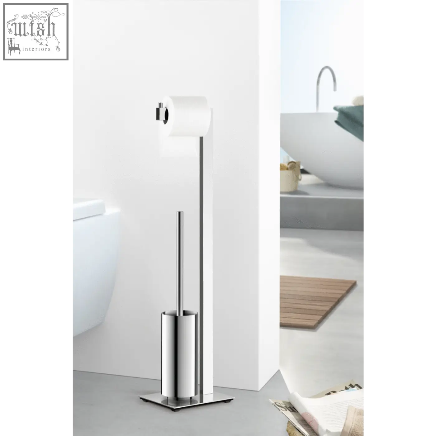 Modern chrome finished linea toilet butler with polished stainless steel and sleek minimalist design for bathroom storage