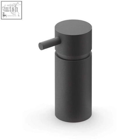 Matte black zack manola stainless steel soap dispenser with minimalist cylindrical design and short horizontal pump handle
