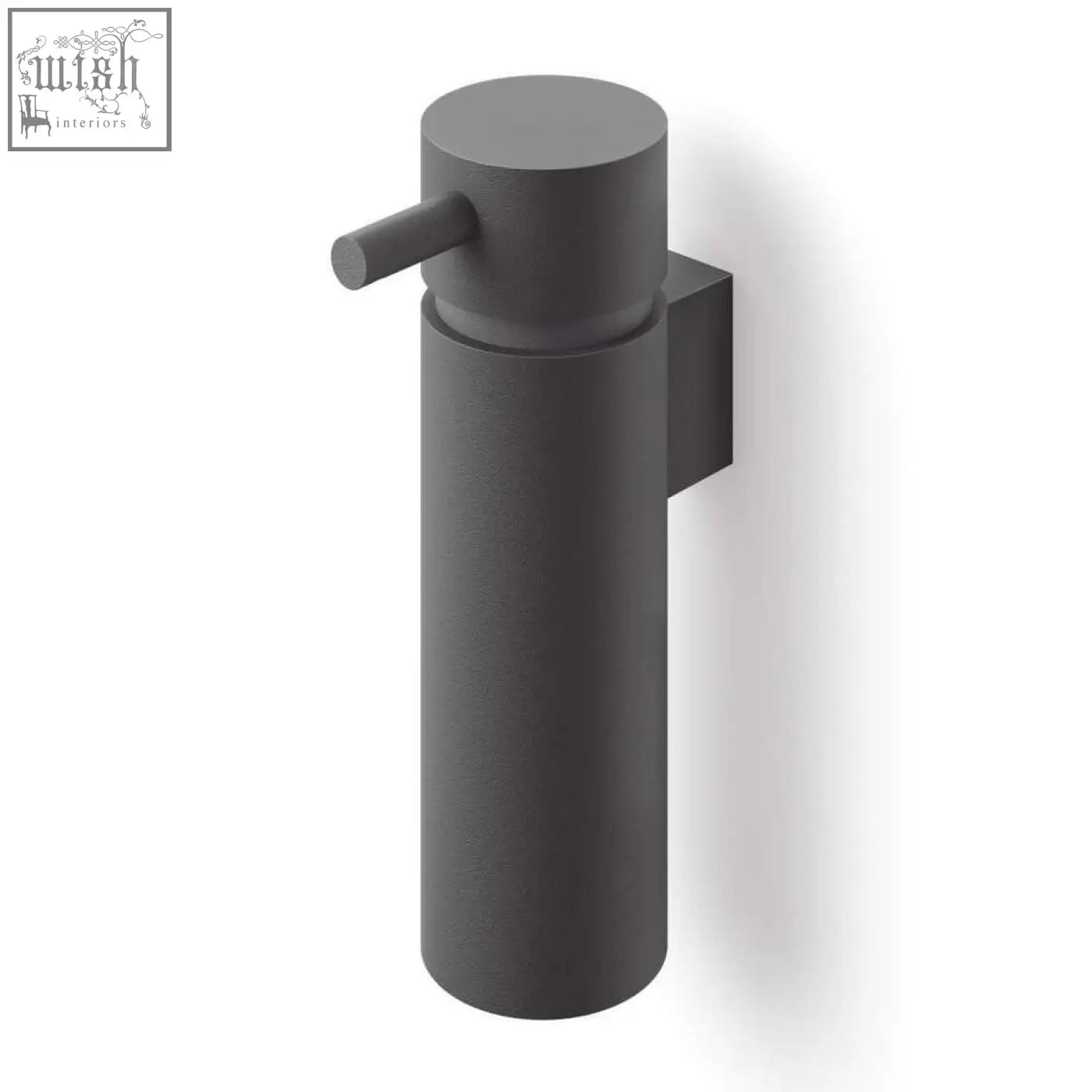 Matte black stainless steel zack manola soap dispenser with sleek cylindrical design and short horizontal pump handle