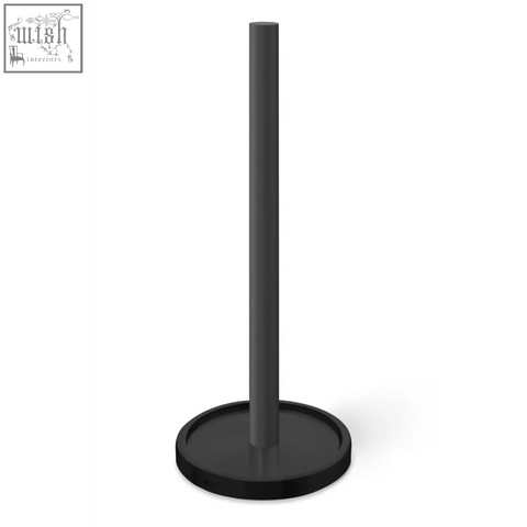 Black matte stainless steel zack mimo spare toilet roll holder with sleek cylindrical stem and circular base